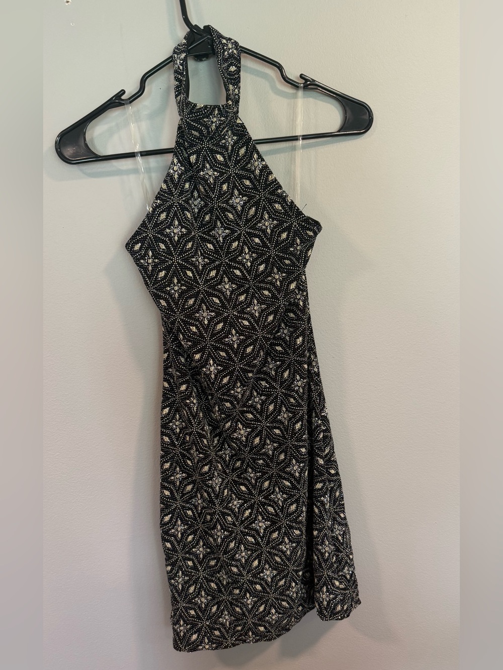 BeBop Black, White, and Gold Halter Dress